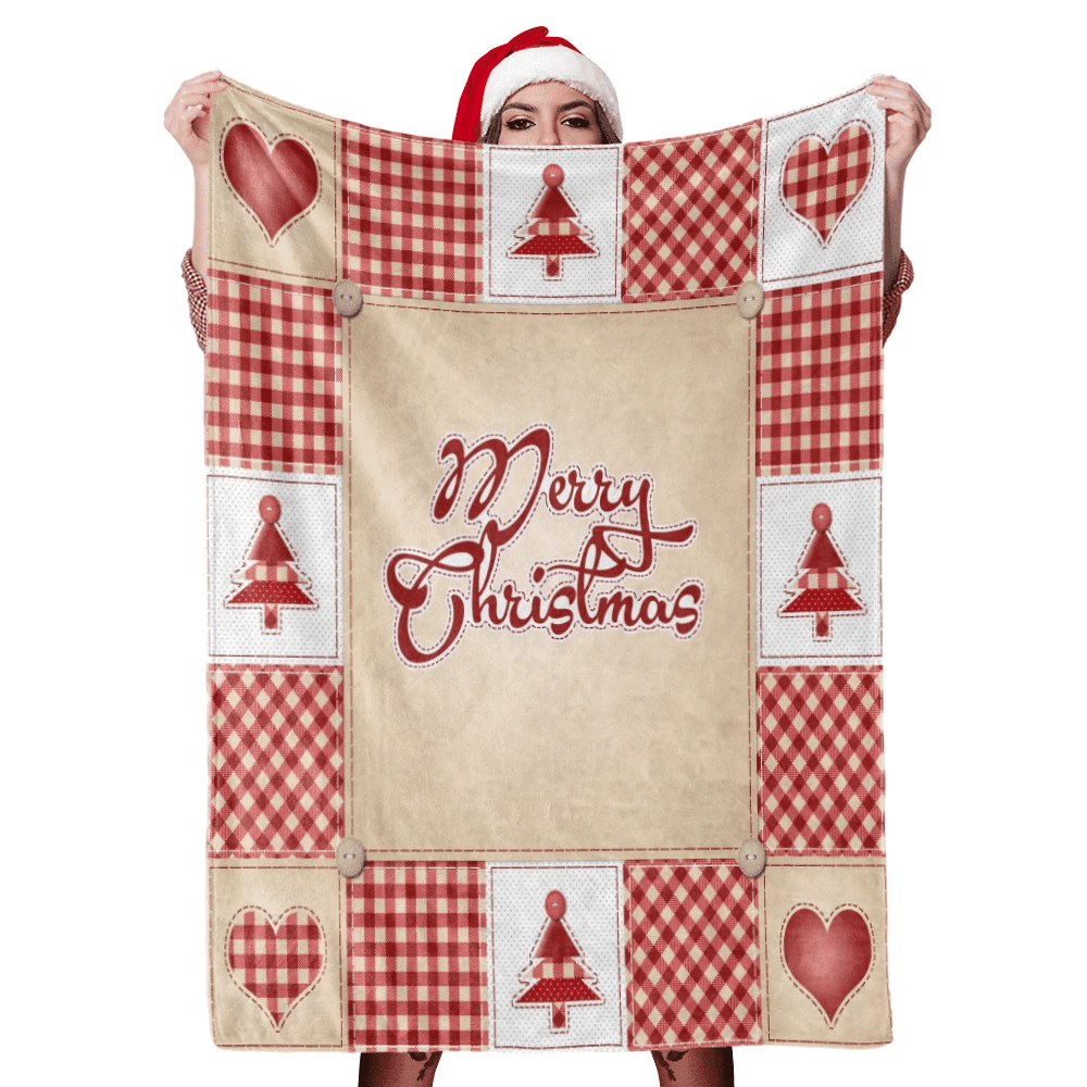 Merry Christmas Script On Beige Pattern Blanket