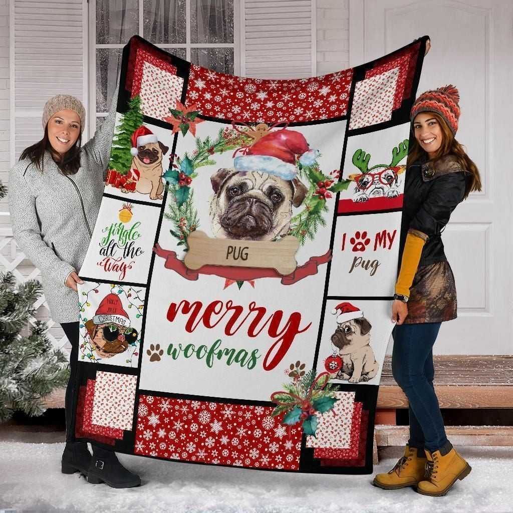 Merry Woofmas Gift For Pug Owners Christmas Blanket