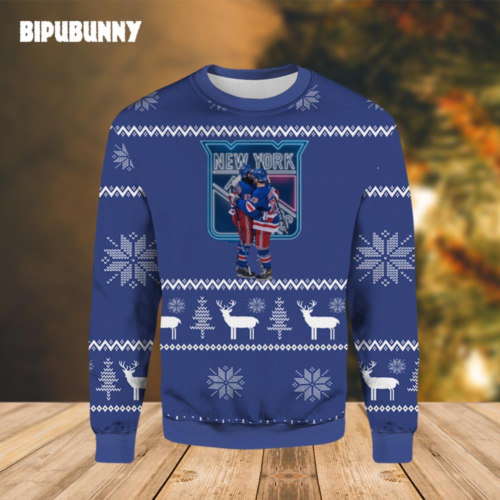 Mika Zibanejad and Chris Kreider Rangers Ugly Sweater