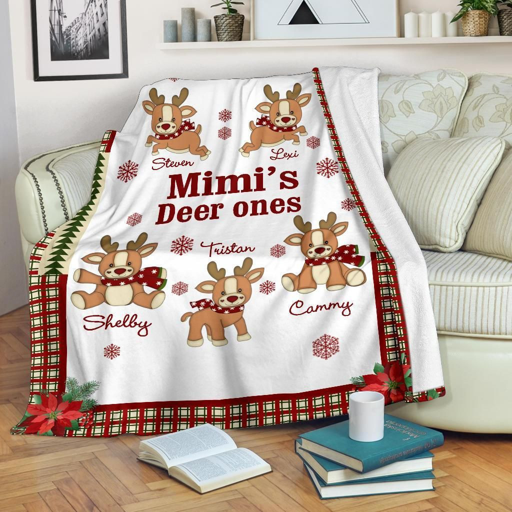 Mimi’s Deer Ones Cartoon Reindeer With Snowflake Custom Name Blanket