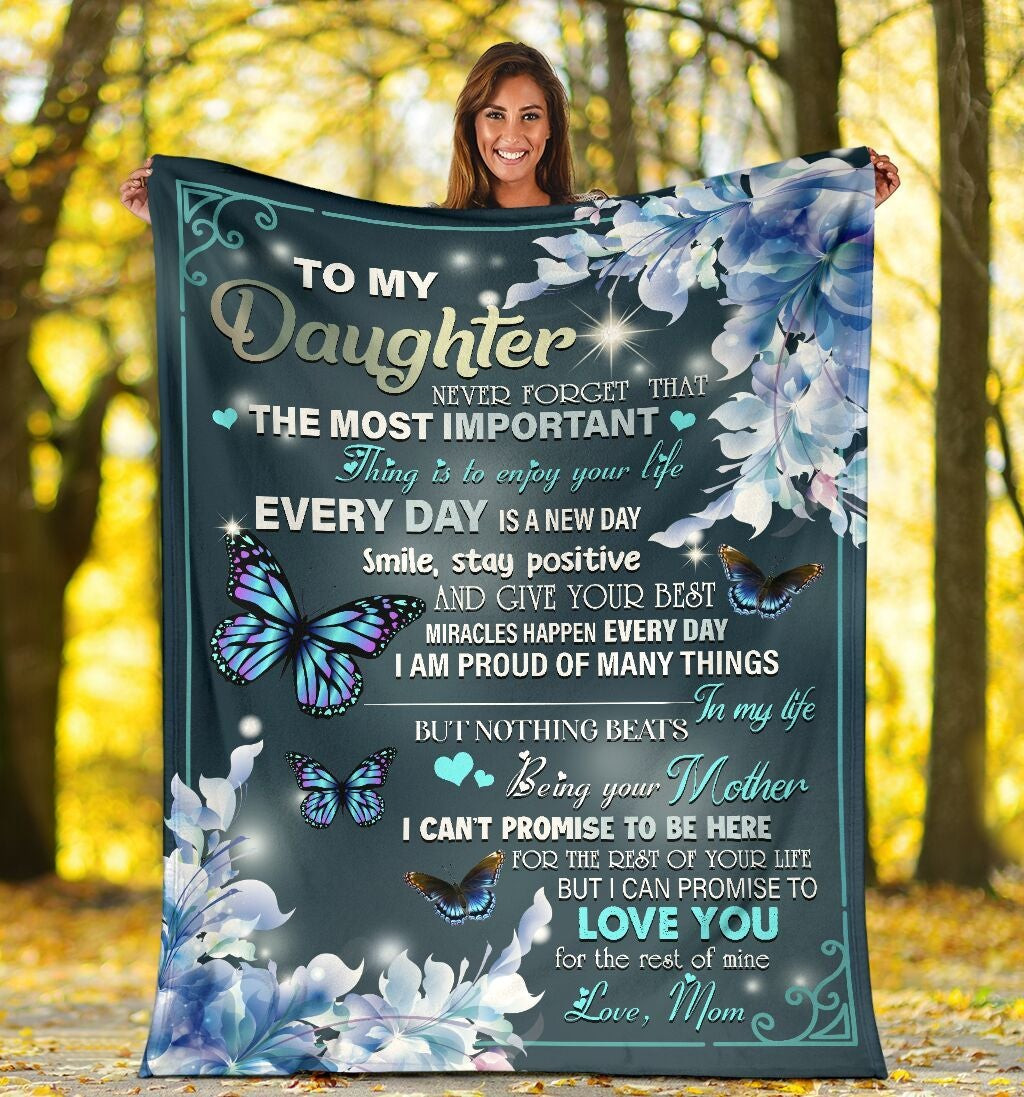 Mom Gift For Daughter Butterflies I Love You Blanket