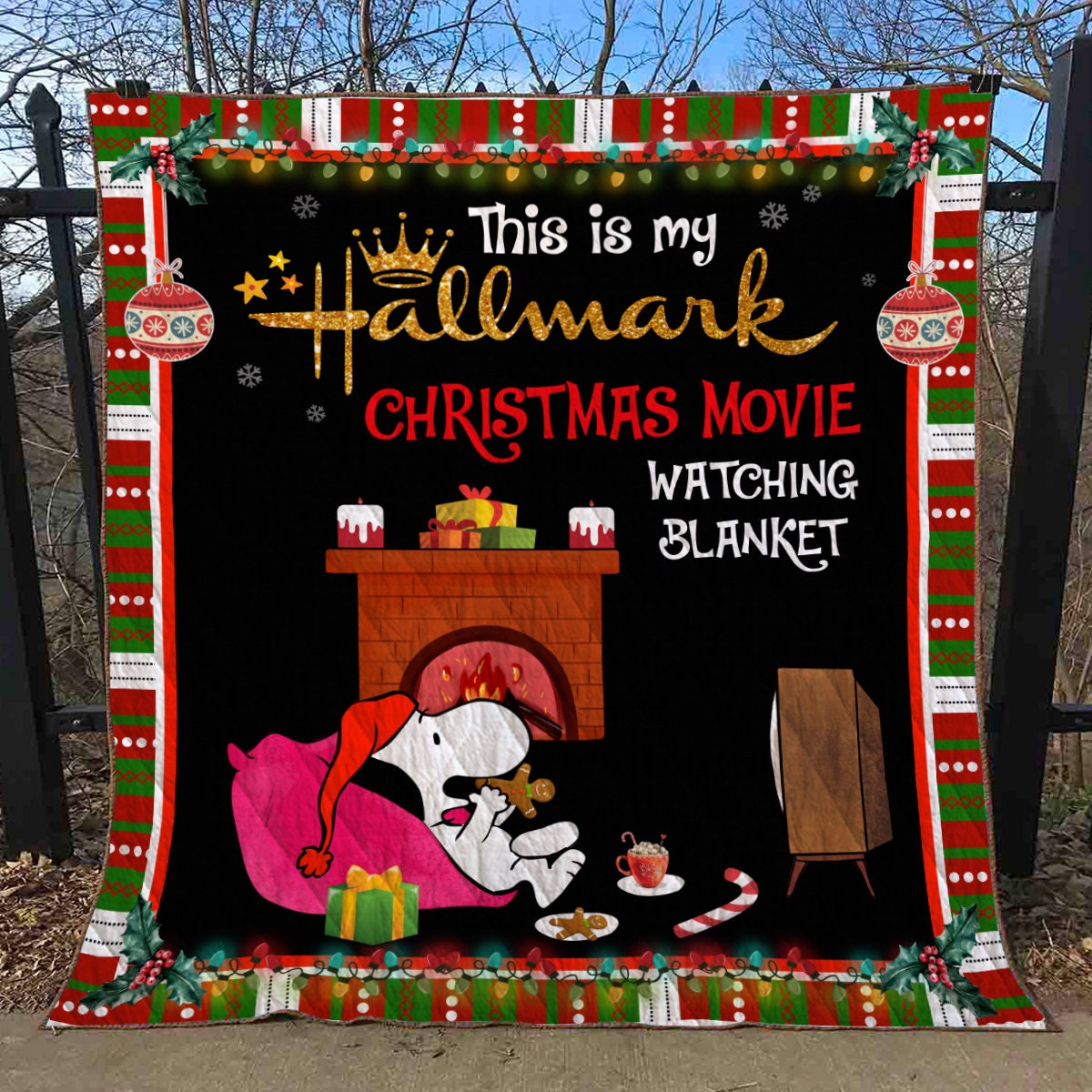 Movie Watching Quilt Blanket Christmas House Fleece