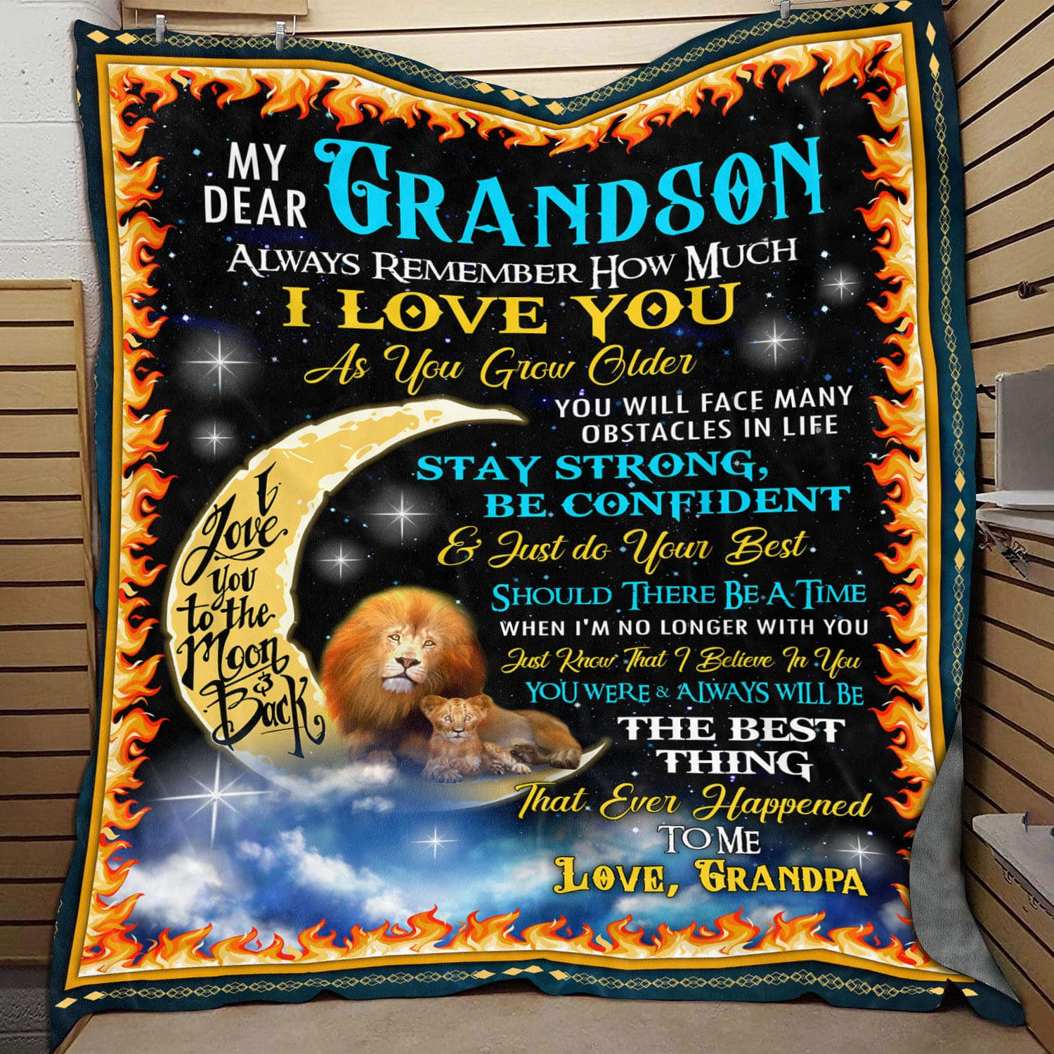 My Dear Grandson Always Remember How Much I Love You Lion Moon Multicolor From Grandpa Blanket