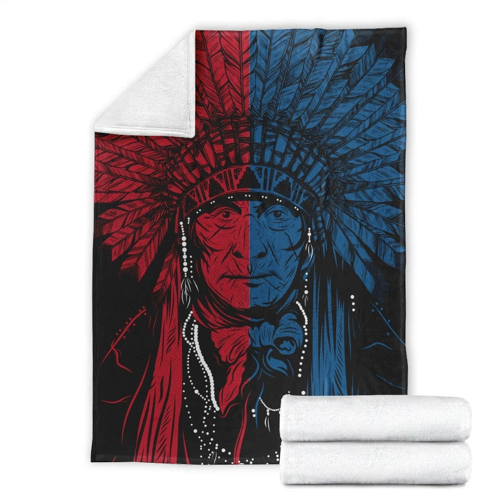 Native American Chief Red And Blue Blanket