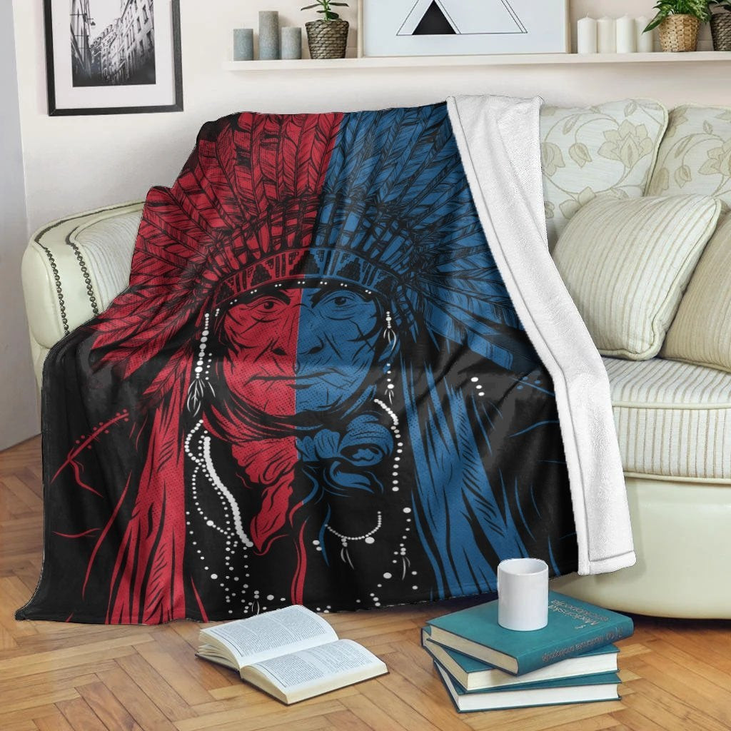 Native American Chief Red And Blue Blanket