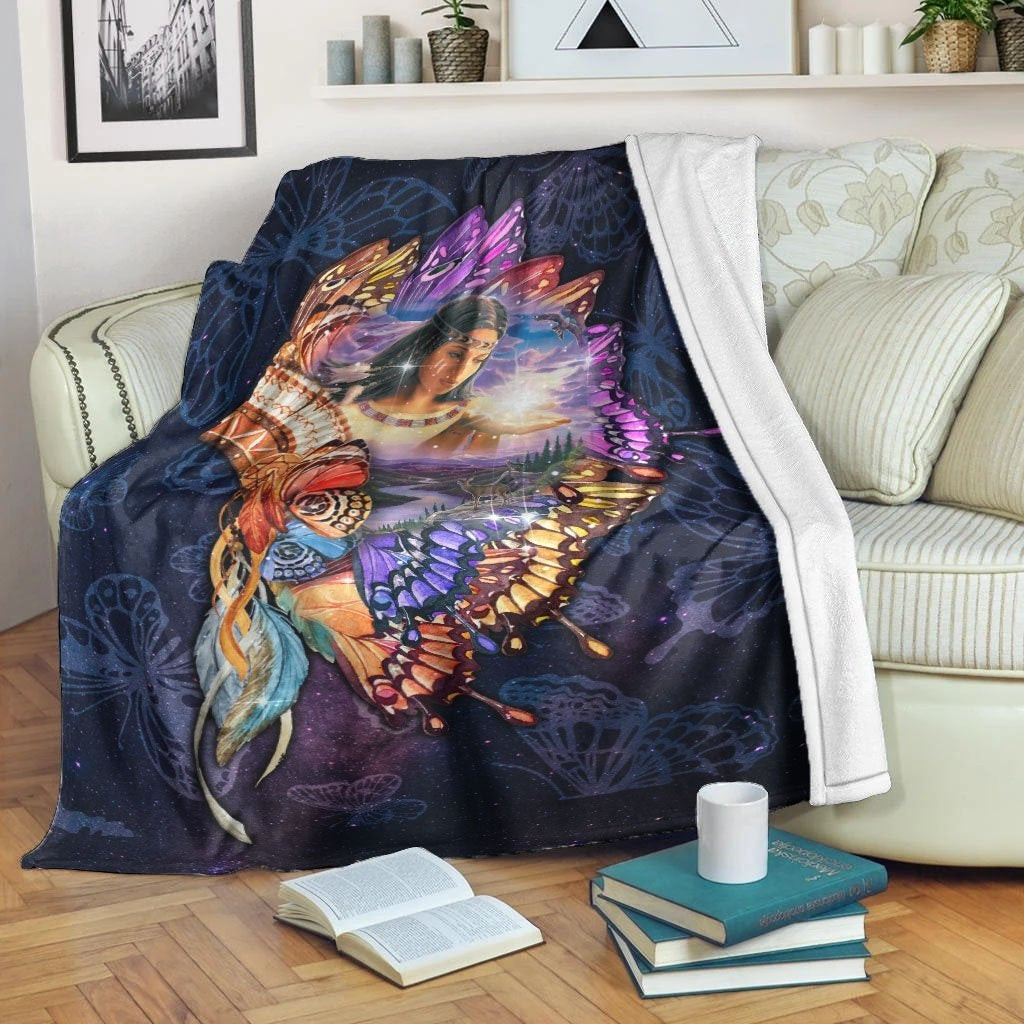 Native American Feather Headdress With Butterfly Native Girl Blanket