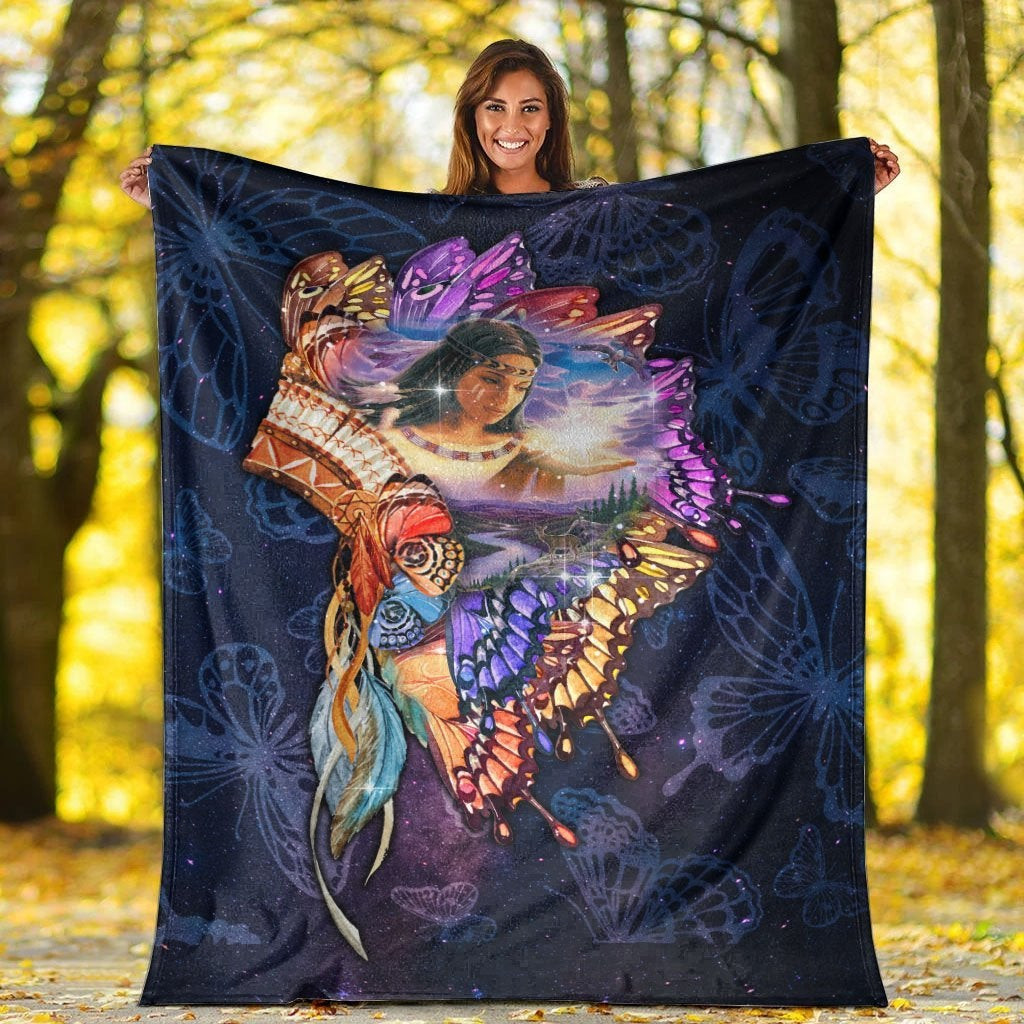 Native American Feather Headdress With Butterfly Native Girl Blanket