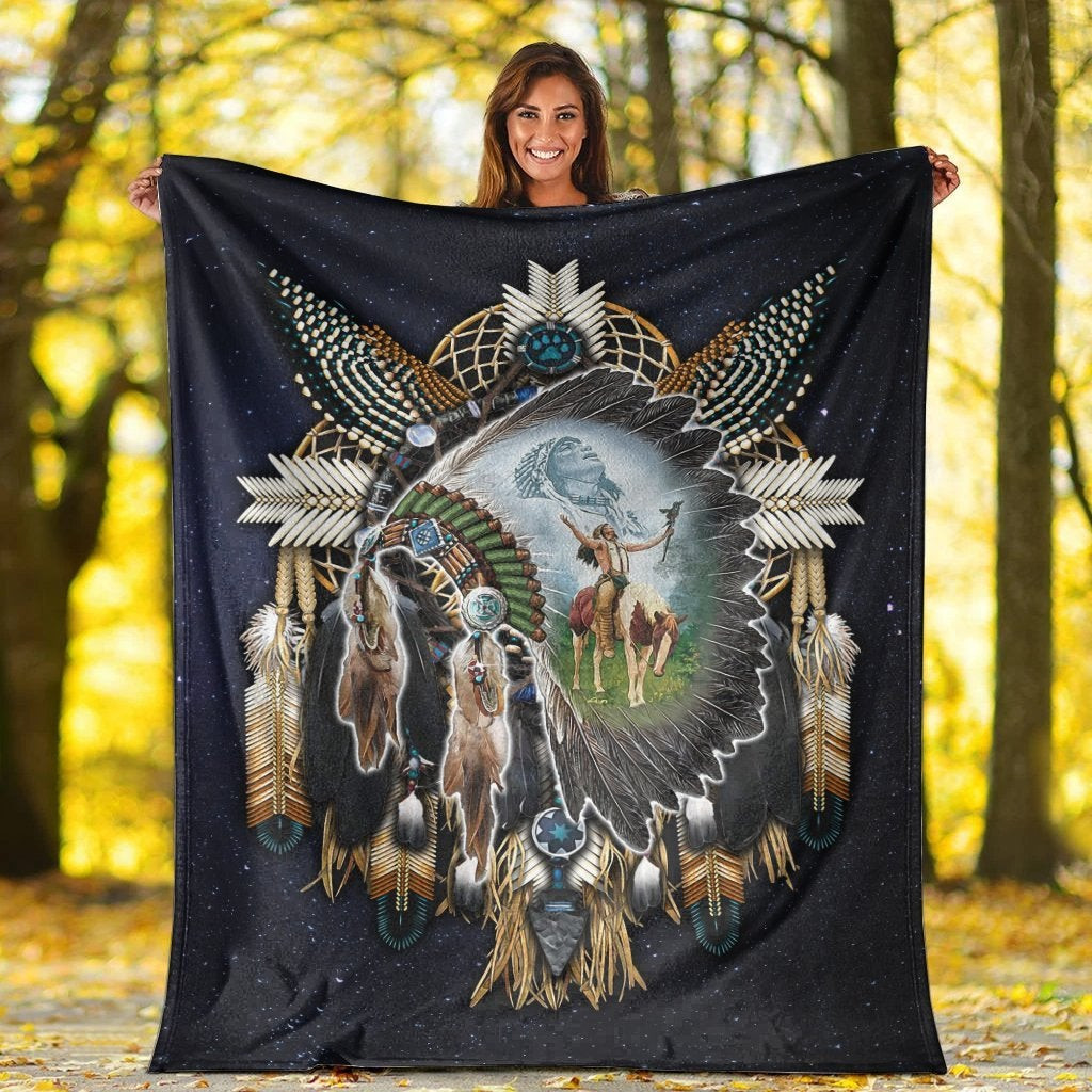 Native American Indian Chief Proud Feather Headdress Blanket