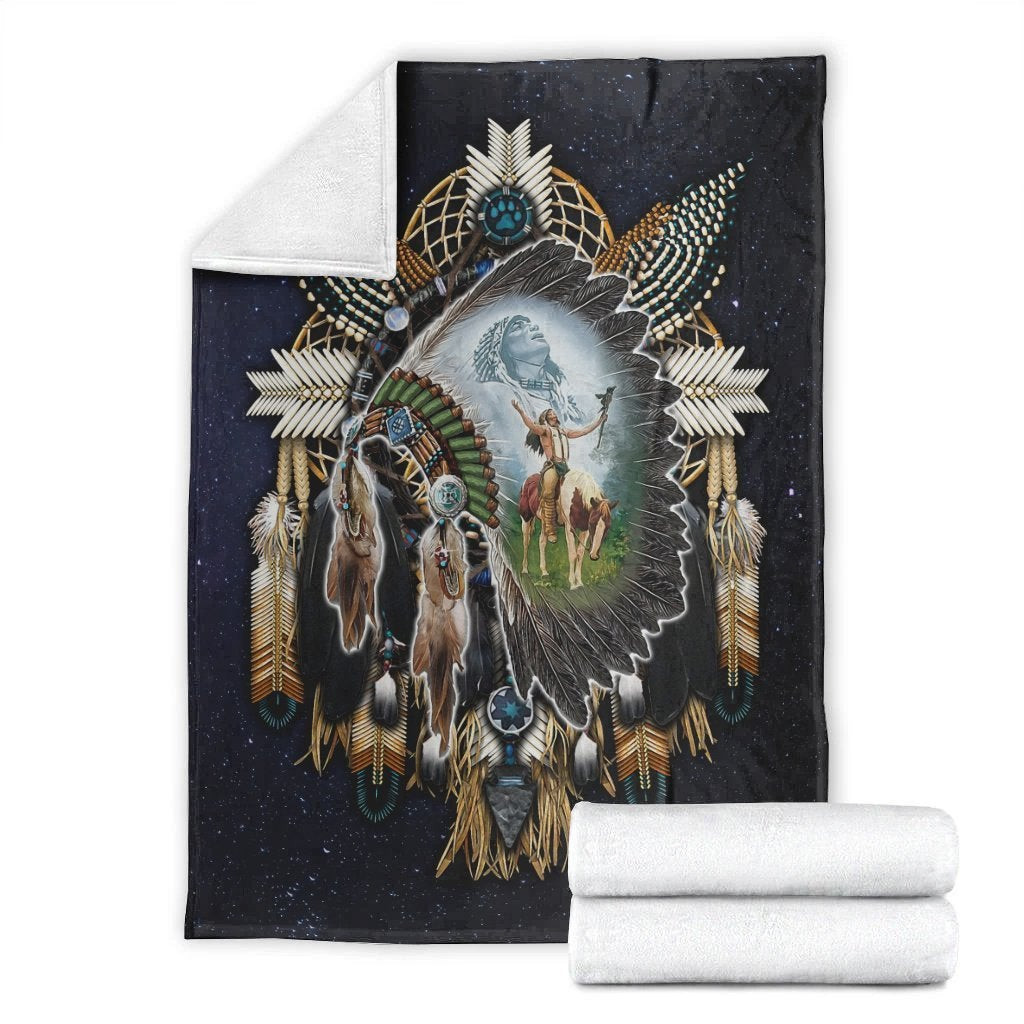 Native American Indian Chief Proud Feather Headdress Blanket