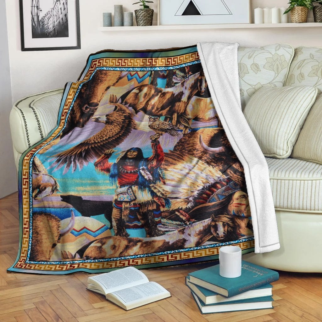 Native American Indian Chief With Animal Blanket