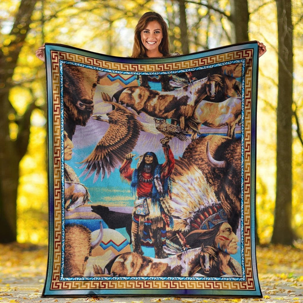 Native American Indian Chief With Animal Blanket