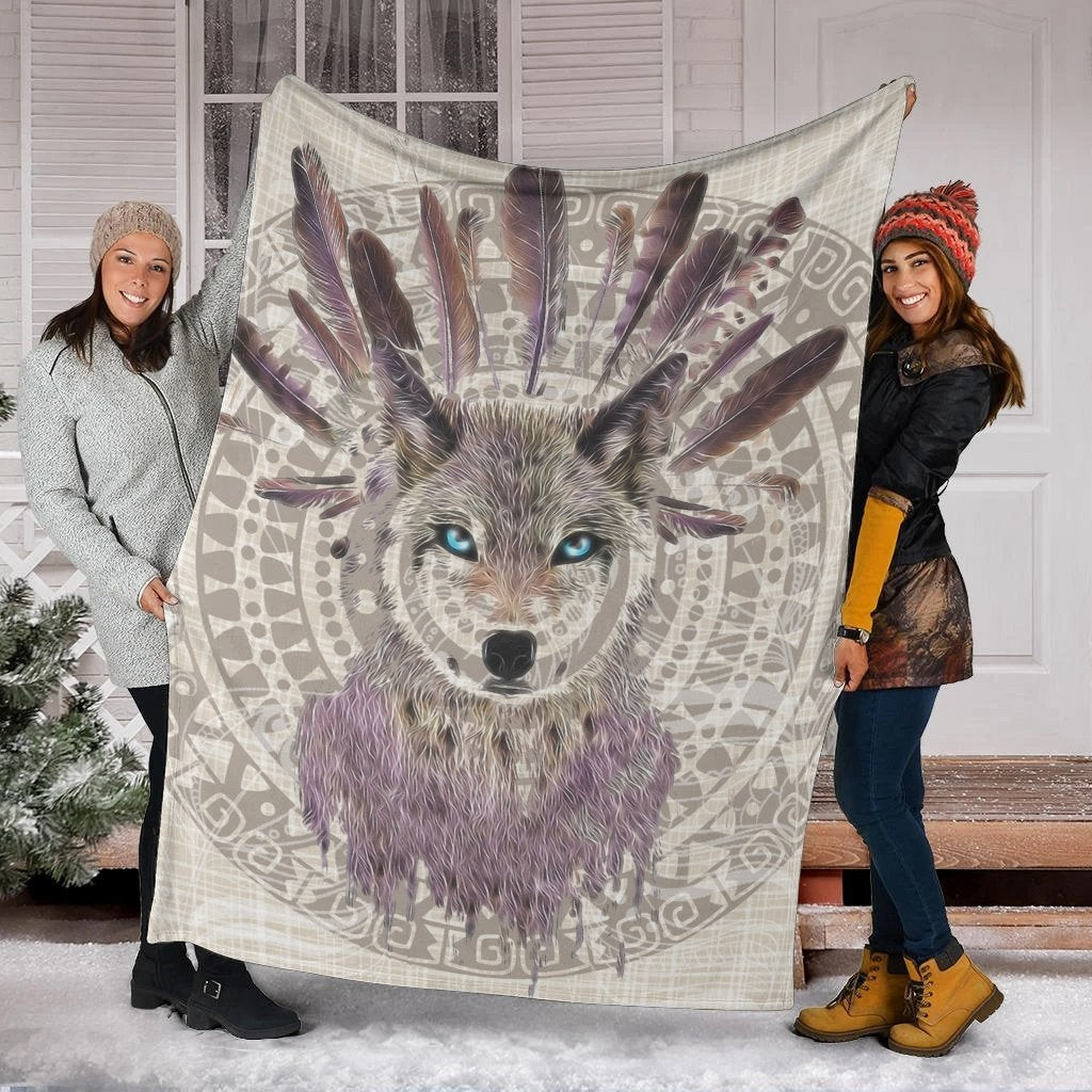 Native American Wolf Feather Blanket