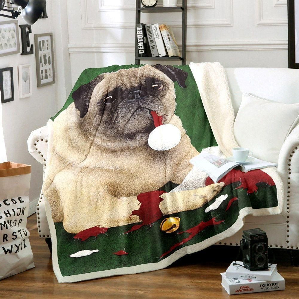 Naughty Pug On Christmas Day Blanket