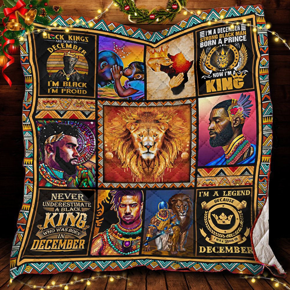 Never Underestimate A Black King Was Born In December Lion Gift For Father Brother Husband Birthday Blanket