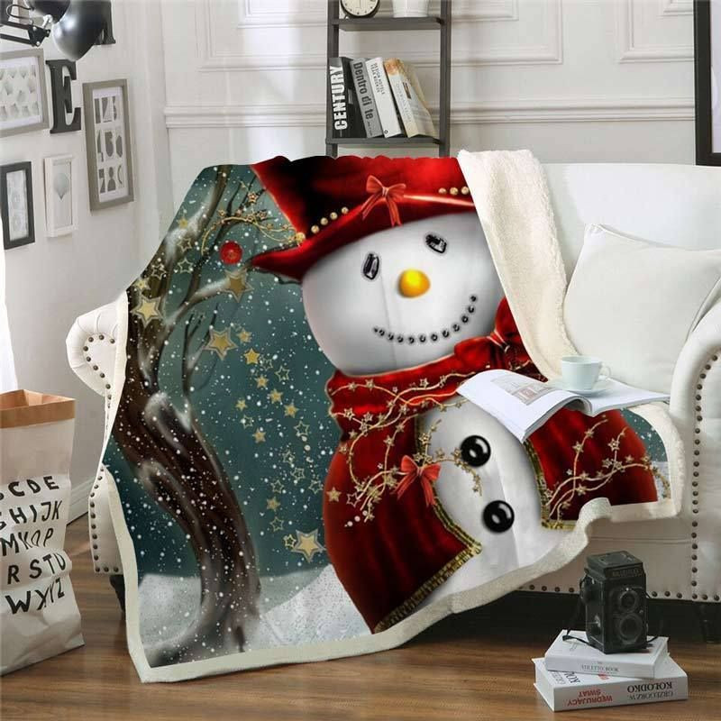 New Year Gift The Snowman Happy Face Illustration Blanket