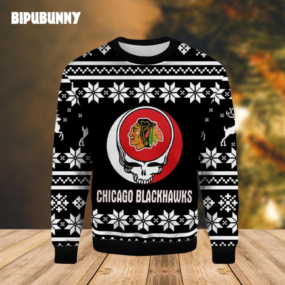 NHL Chicago Blackhawks Grateful Dead Ugly Christmas Sweater