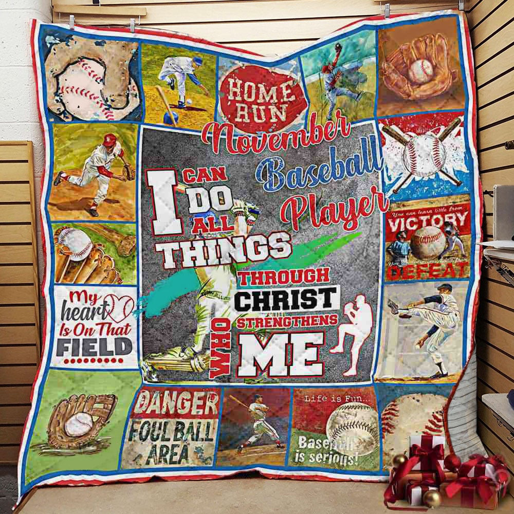 November Baseball Player I Can Do All Things Through Christ Baseball Gift For Sport Lover Birthday Throw Blanket