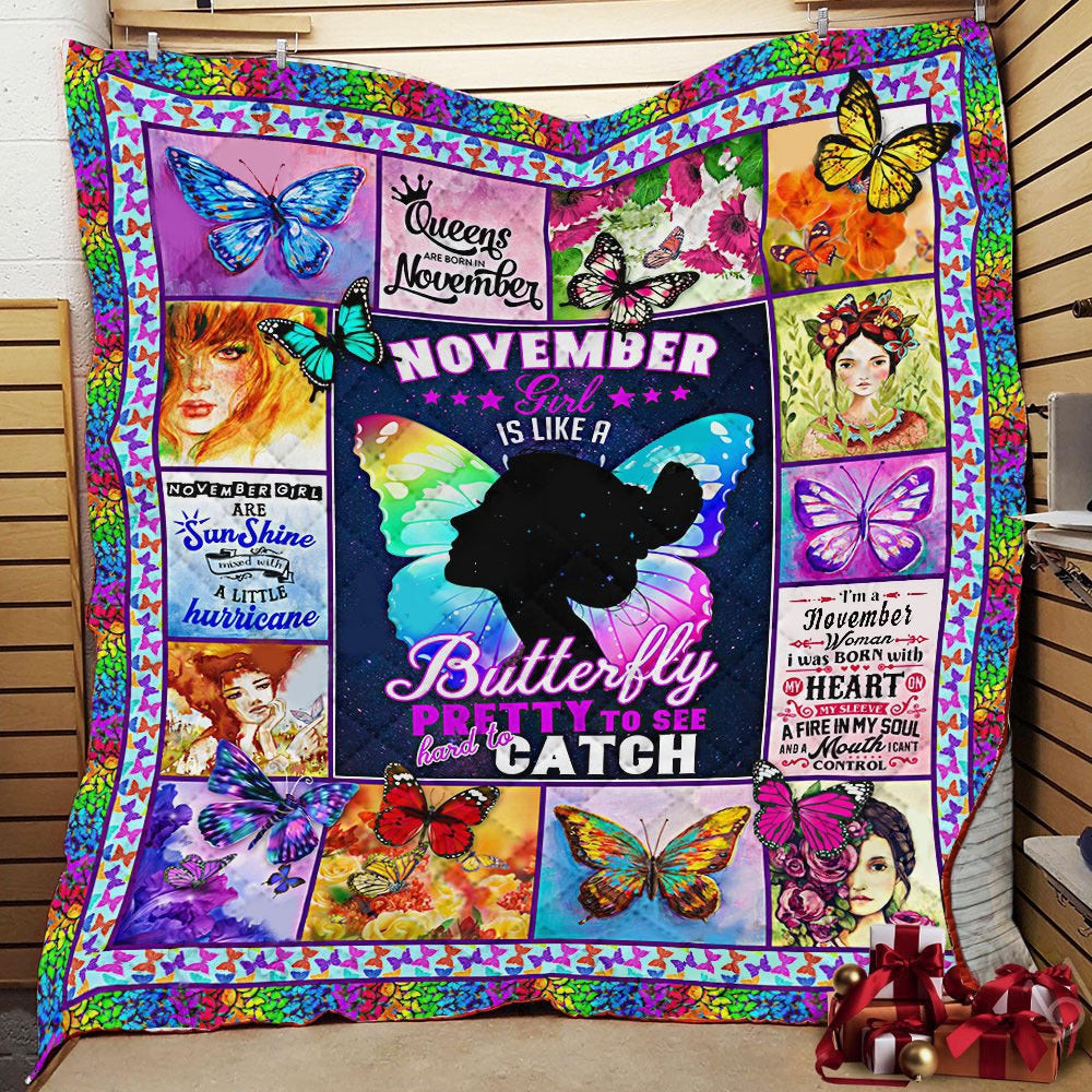 November Girl Is Like A Butterfly Pretty To See Hard To Catch Butterfly Gift For Daughter Sister Girlfriend Birthday Throw Blanket