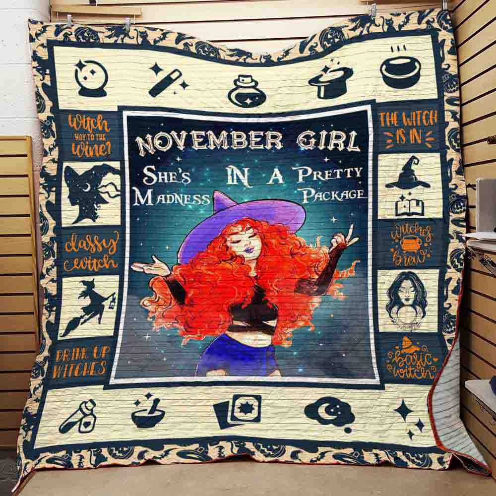 November Girl Shes Madness In A Pretty Package Witch Gift For Daughter Sister Girlfriend Birthday Throw Blanket