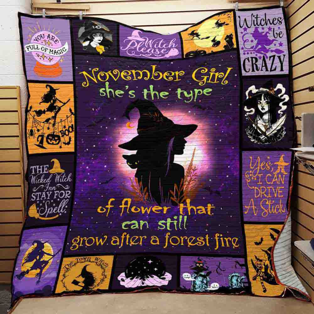 November Girl Shes The Type Of Flower Witch Gift For Daughter Sister Girlfriend Birthday Throw Blanket