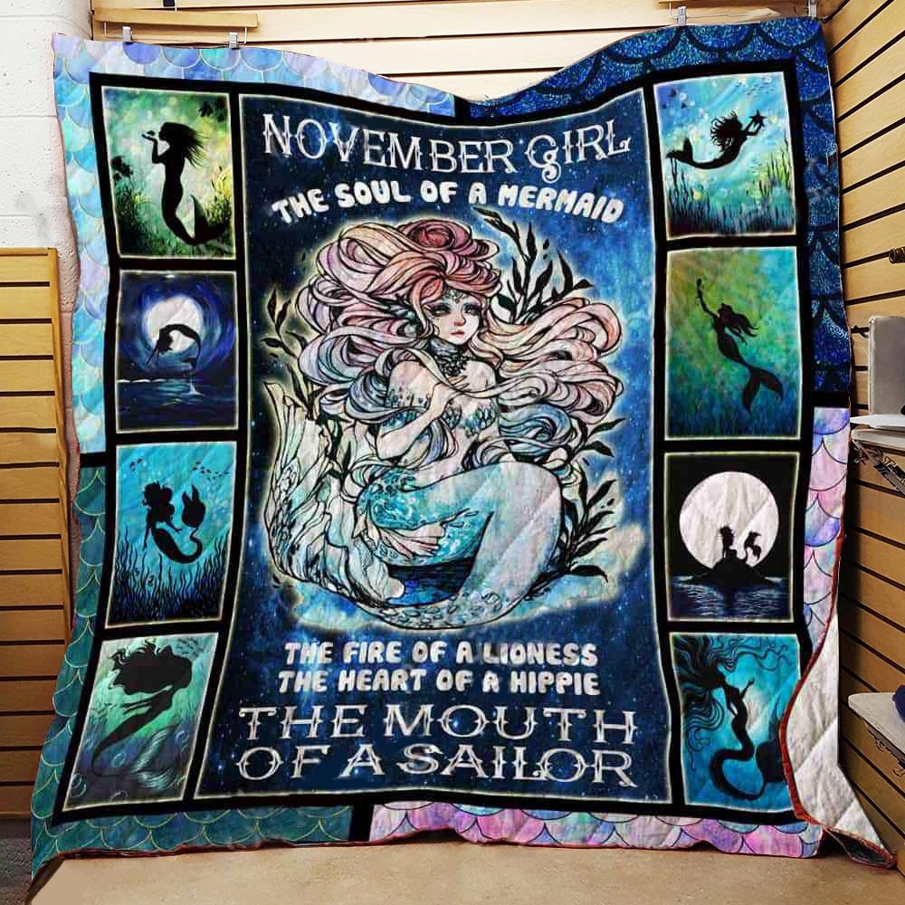 November Girl The Mouth Of A Sailor Mermaid Under The Moon Gift For Daughter Sister Girlfriend Birthday Throw Blanket