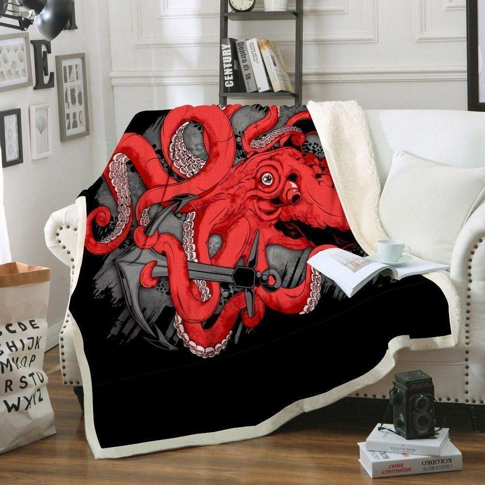 Octopus Red And Black Throw Blanket