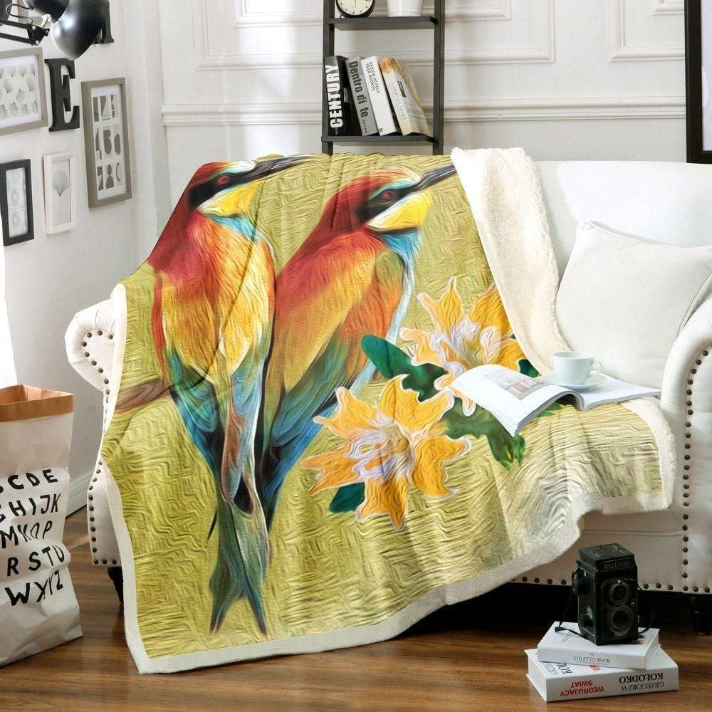 Oil Painting Bird Pattern Throw Blanket