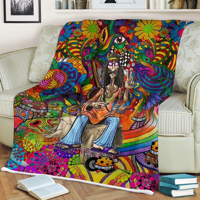 Old Hippie In Messy Good Vibes Colorful Throw Blanket