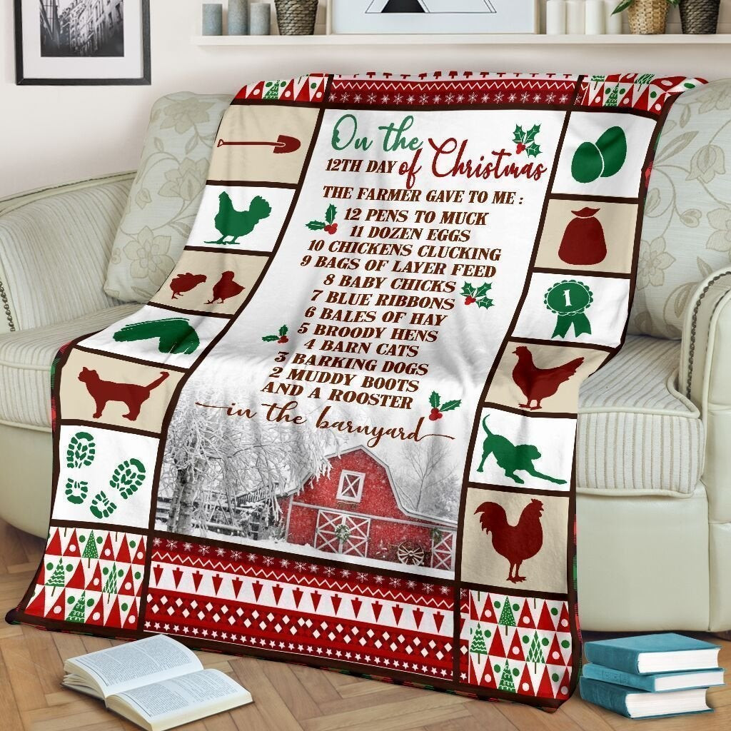 On The th Day Of Christmas Animals Holly Christmas Throw Blanket