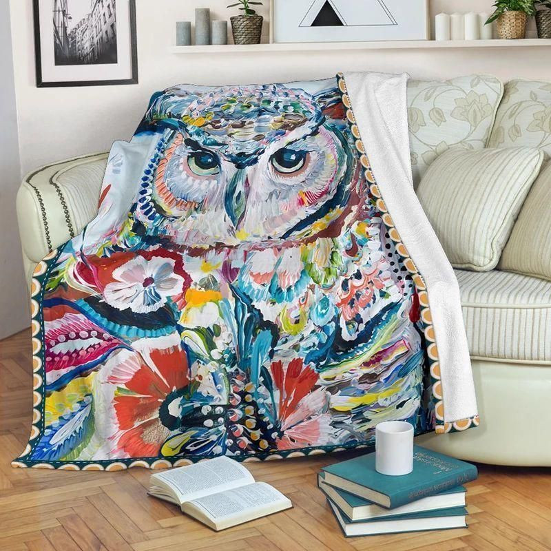 Owl Floral Oil Painting Art Throw Blanket