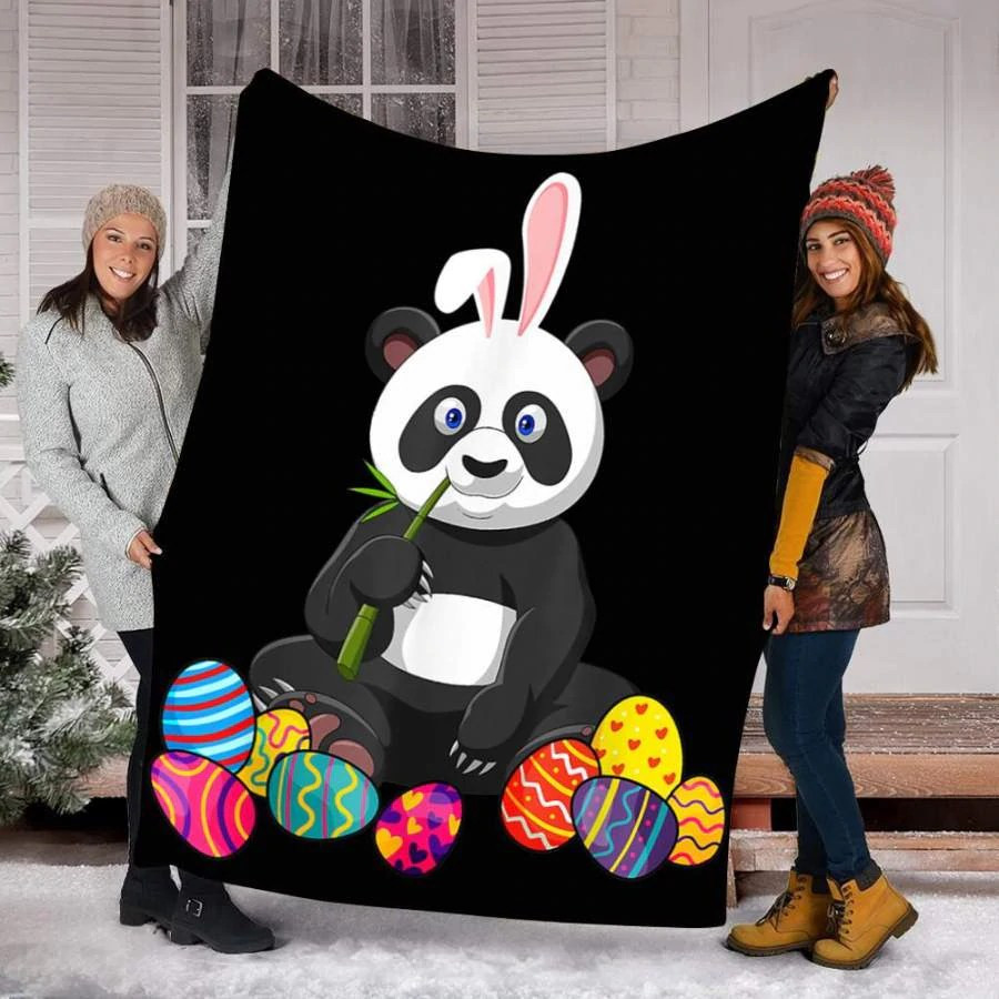 Panda Bunny Ear With Egg Easter Day Throw Blanket