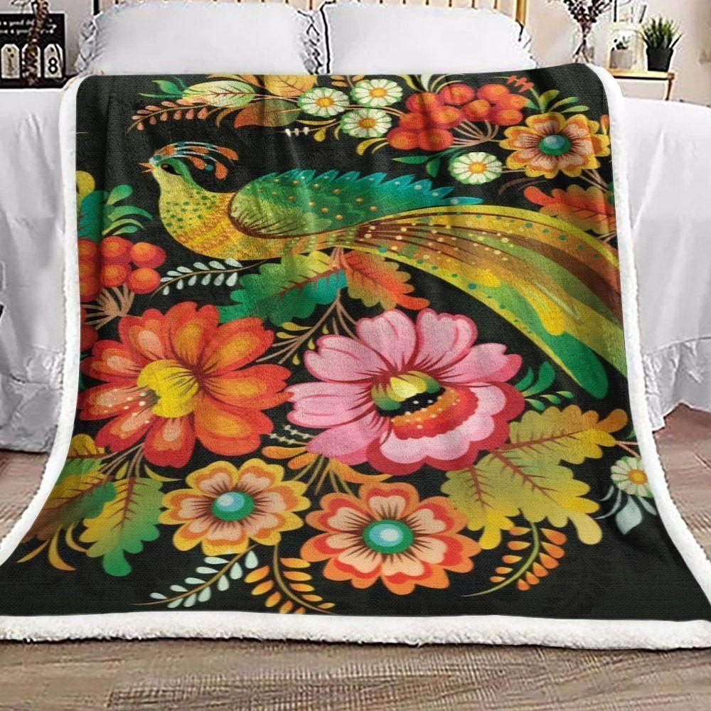 Peacock And Beautiful Flowers Black Pattern Throw Blanket