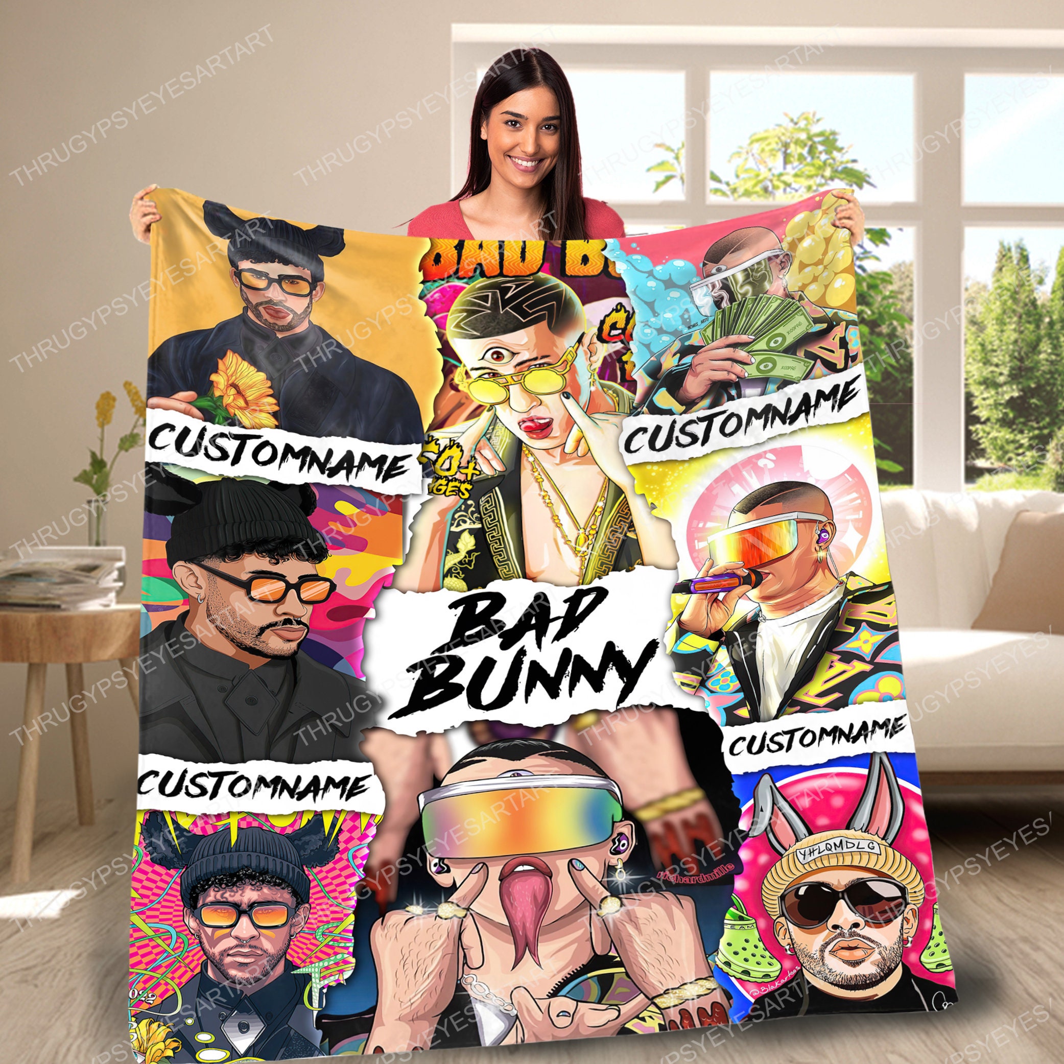 Personalized Bad Bunny Blanket