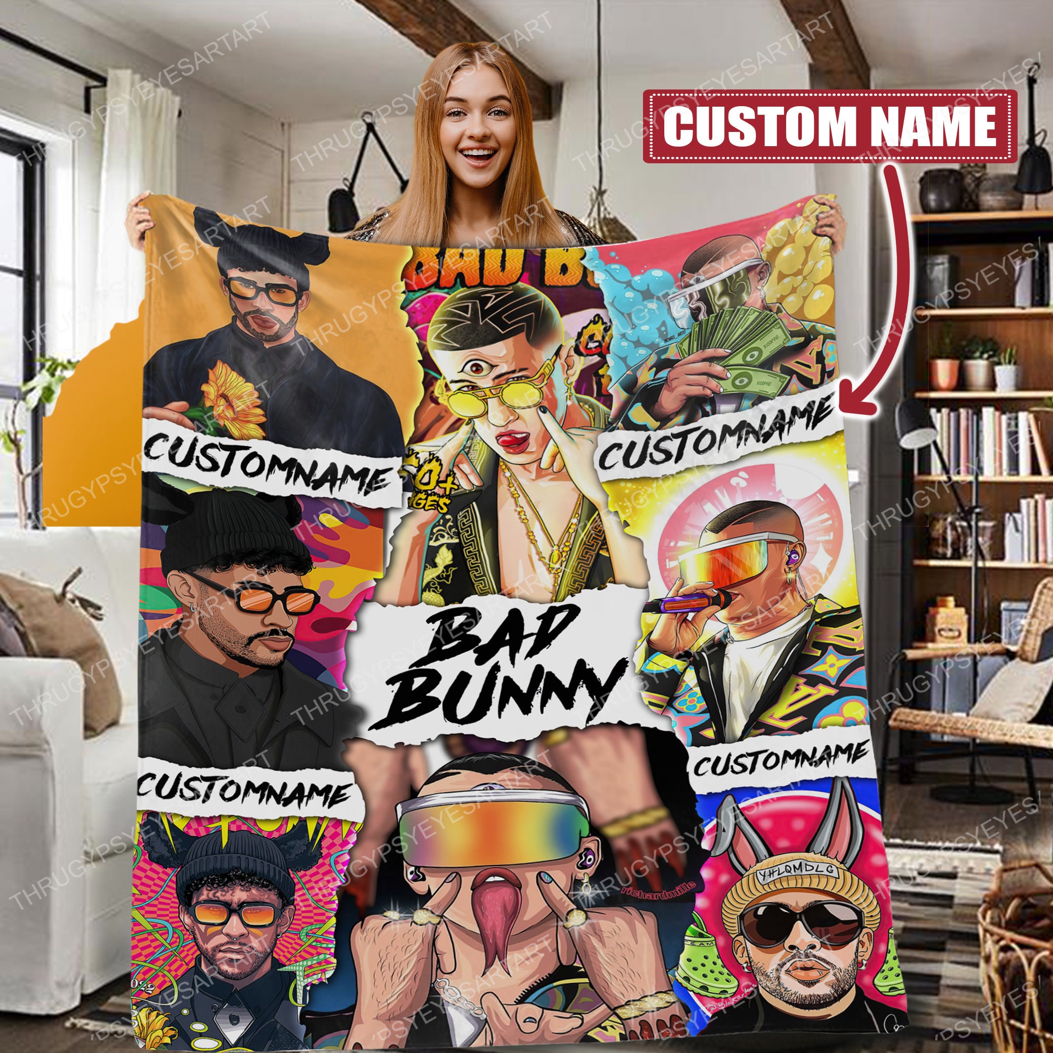 Personalized Bad Bunny Blanket