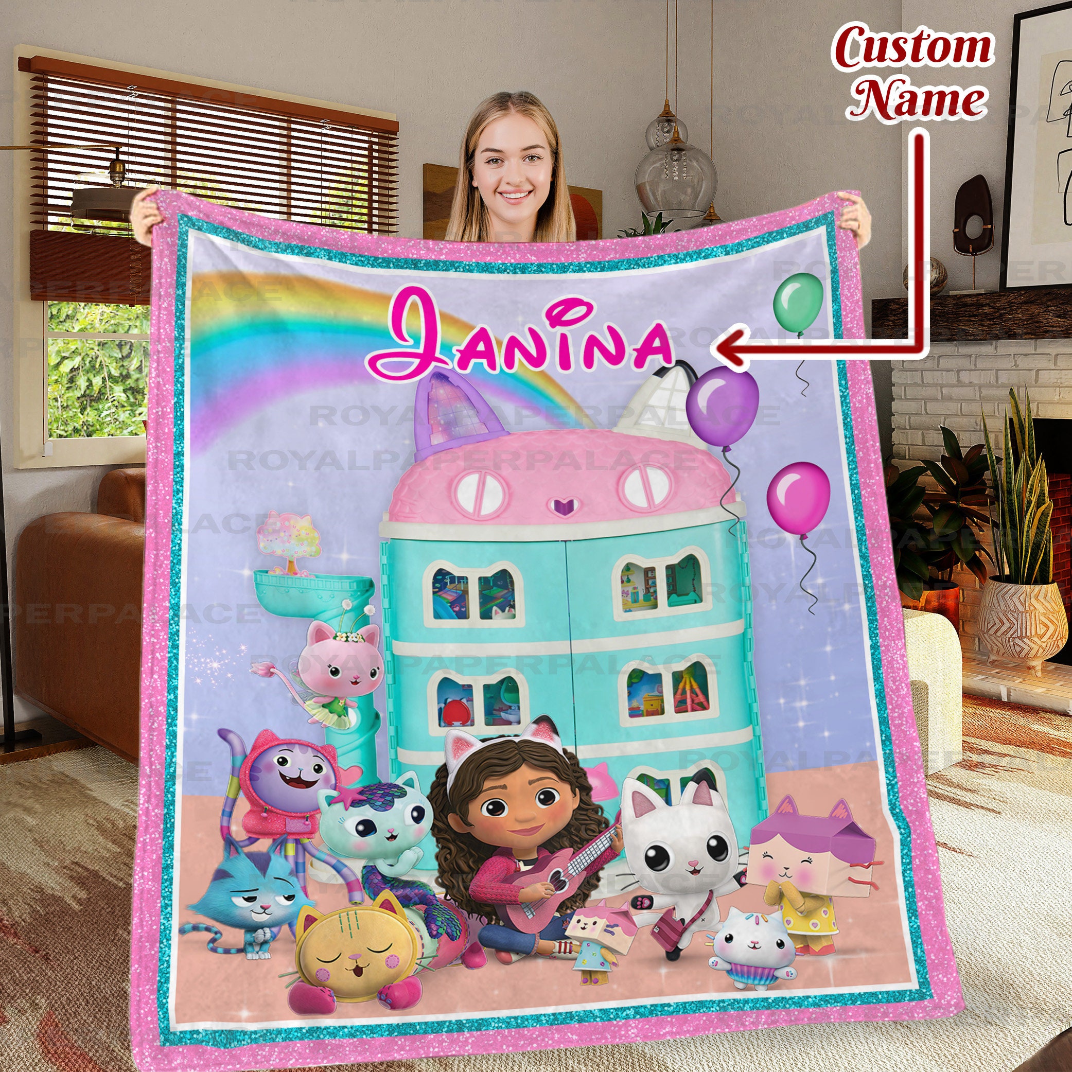 Personalized Gabby’s Dollhouse Birthday Party Kid Blanket Gift Ideas