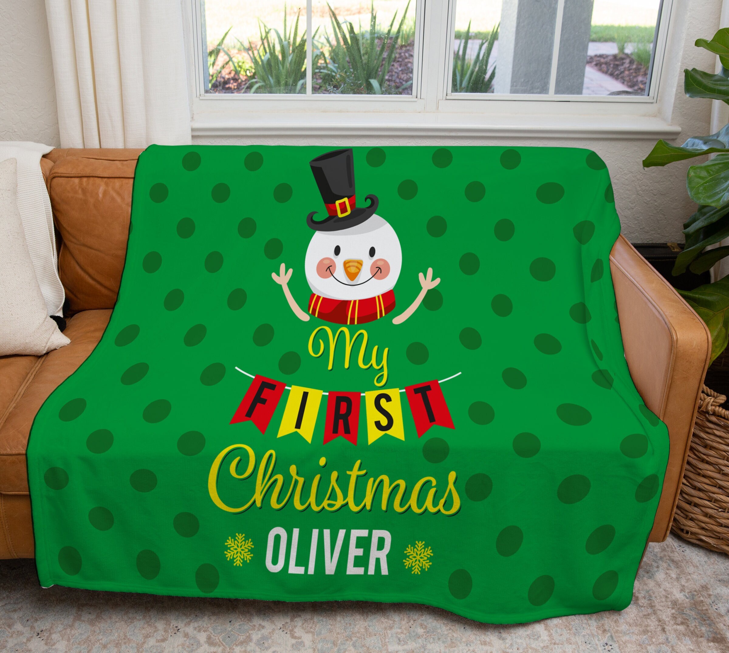 Personalized My First Christmas Snowman Throw Blanket