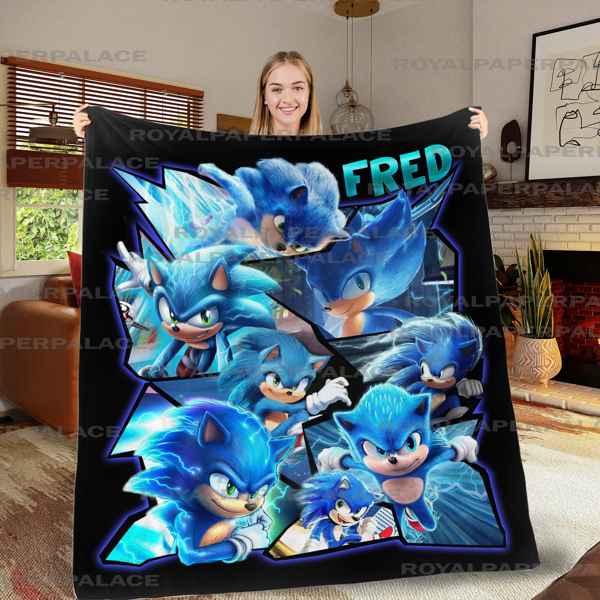 Personalized Sonic Birthday Blanket With Age And Name