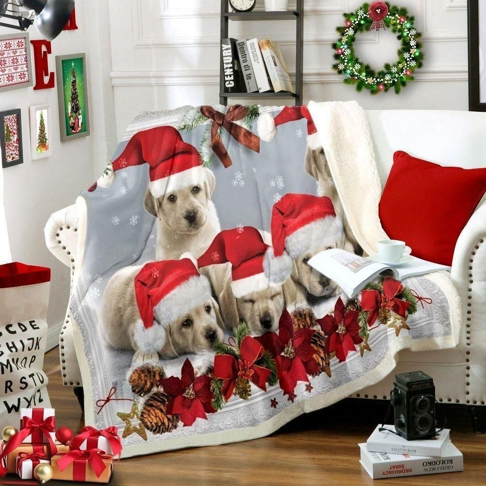 Pine Cone Flower And Bow With Baby Labrador Christmas Throw Blanket