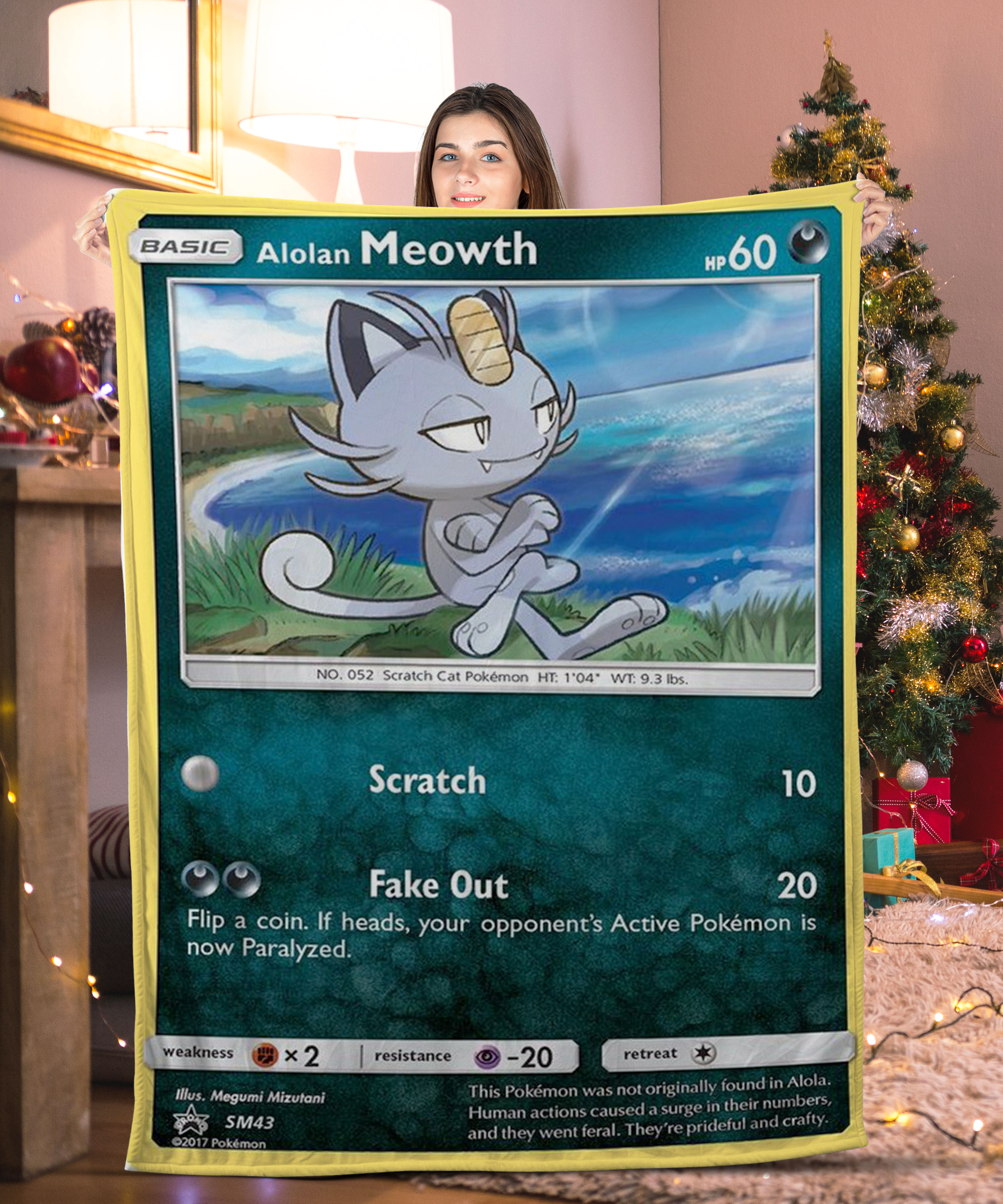 Pokemon Alolan Meowth Pokemon Card Blanket