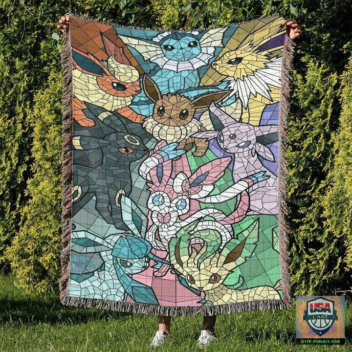 Pokemon Eevee Evolutions Stain Glass Custom Woven Blanket