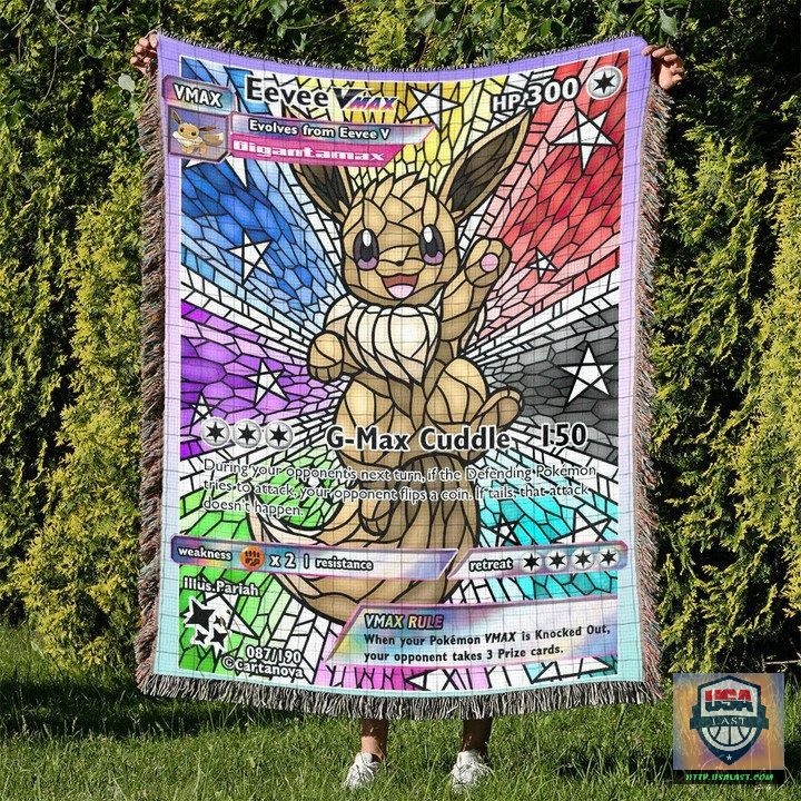 Pokemon Eevee Vmax Stain Glass Custom Woven Blanket