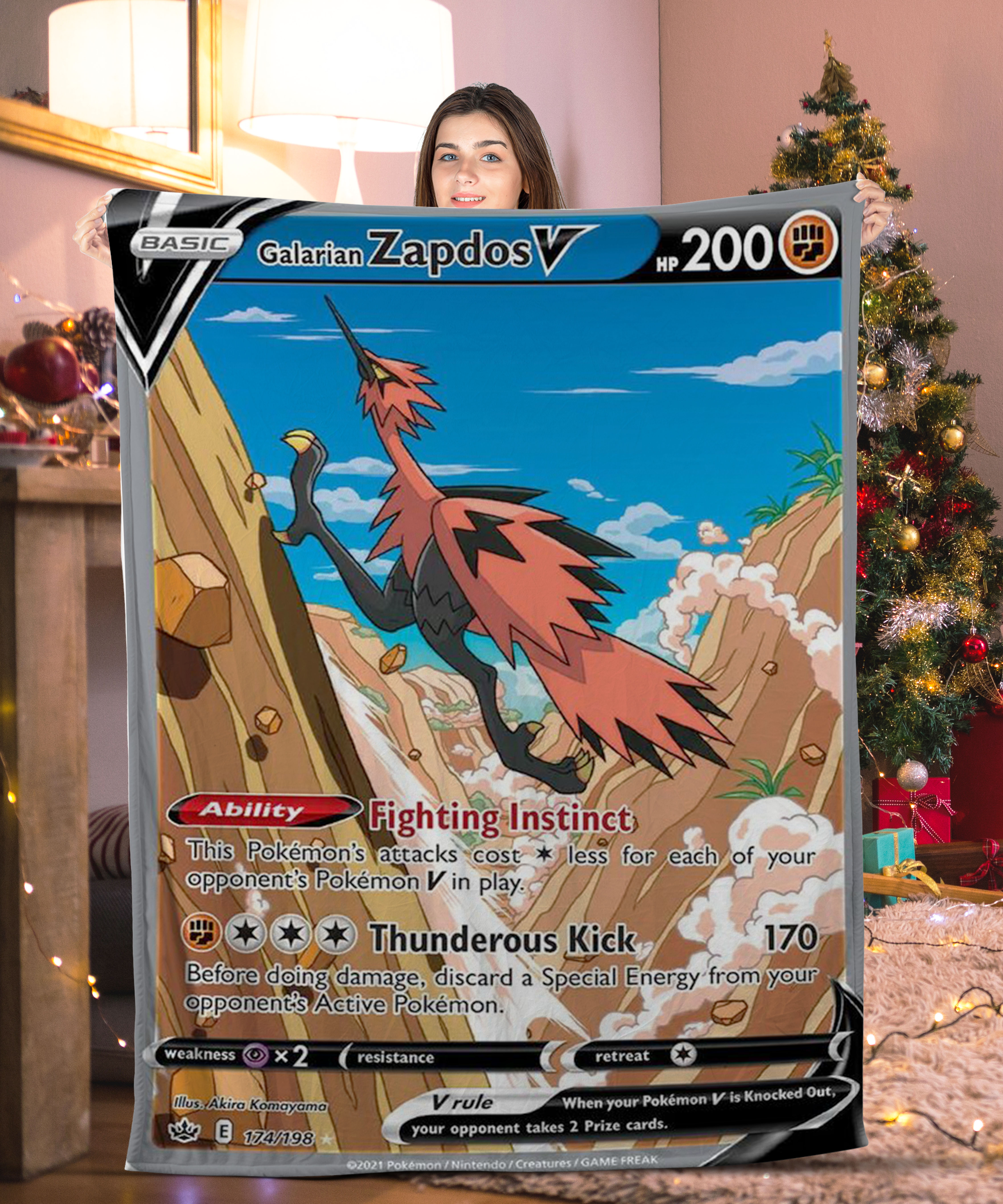 Pokemon Galarian Zapdos V Pokemon Card Blanket