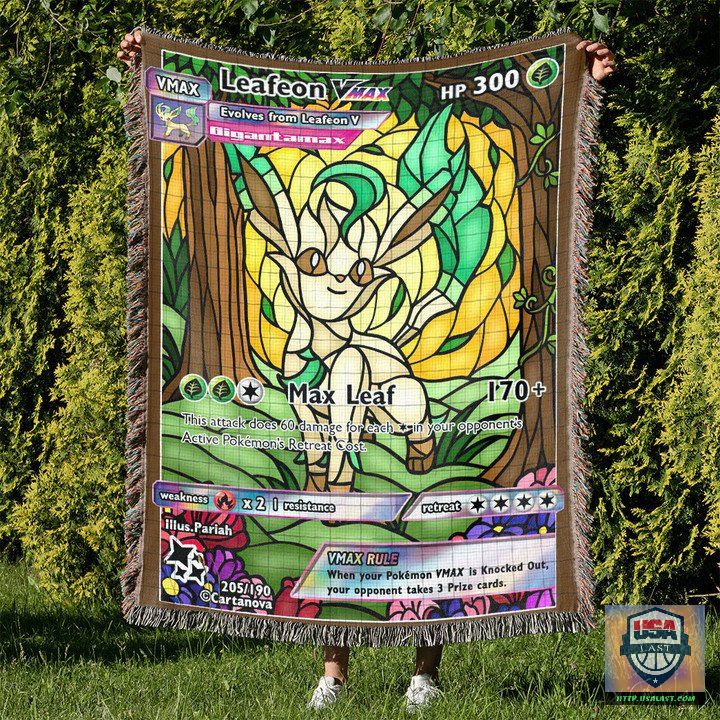 Pokemon Leafeon Stain Glass Custom Woven Blanket