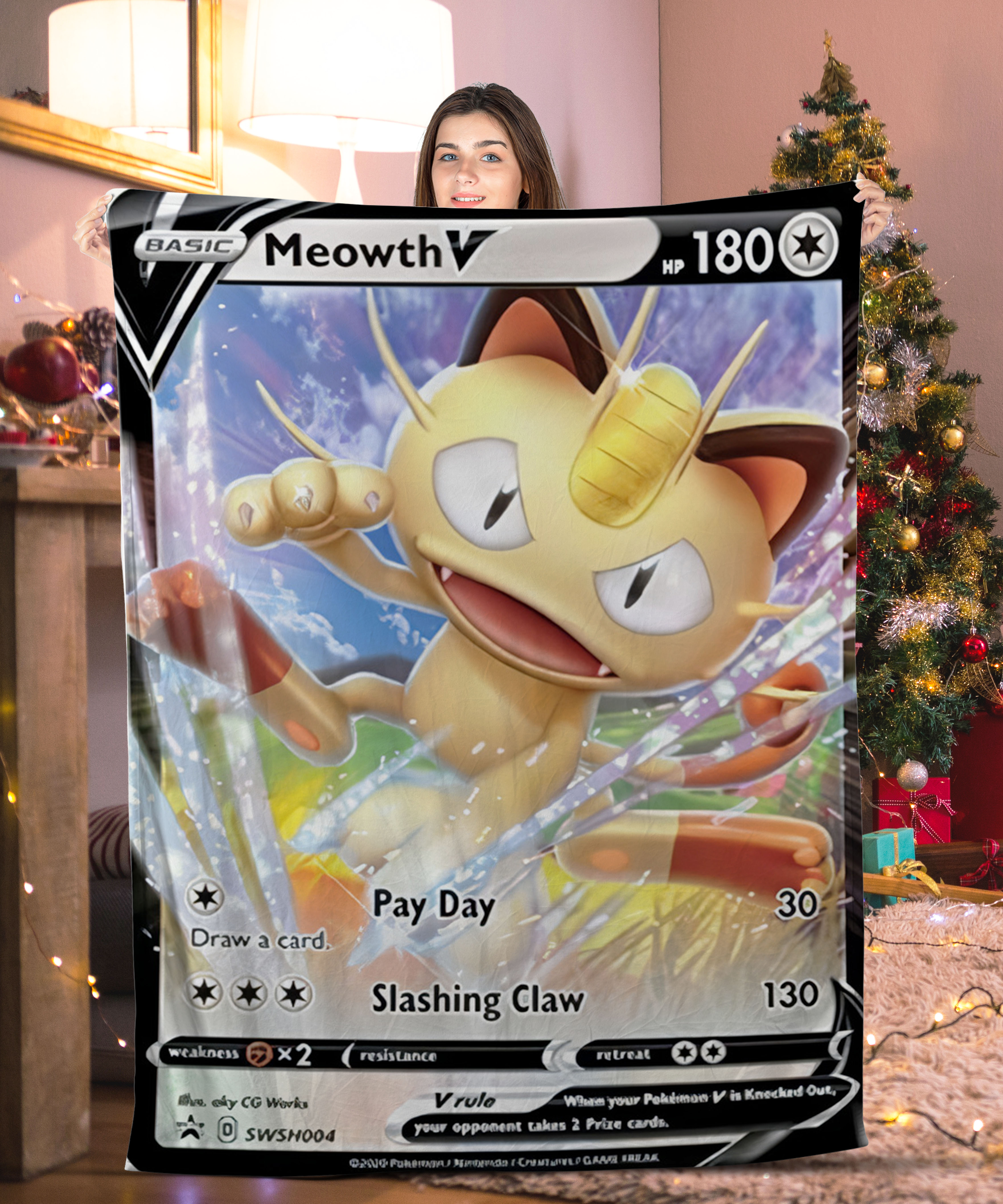 Pokemon Meowth V Pokemon Card Blanket