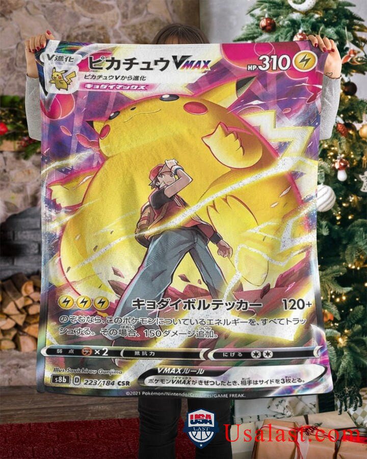 Pokemon Pikachu Vmax With Trainers Fleece Blanket