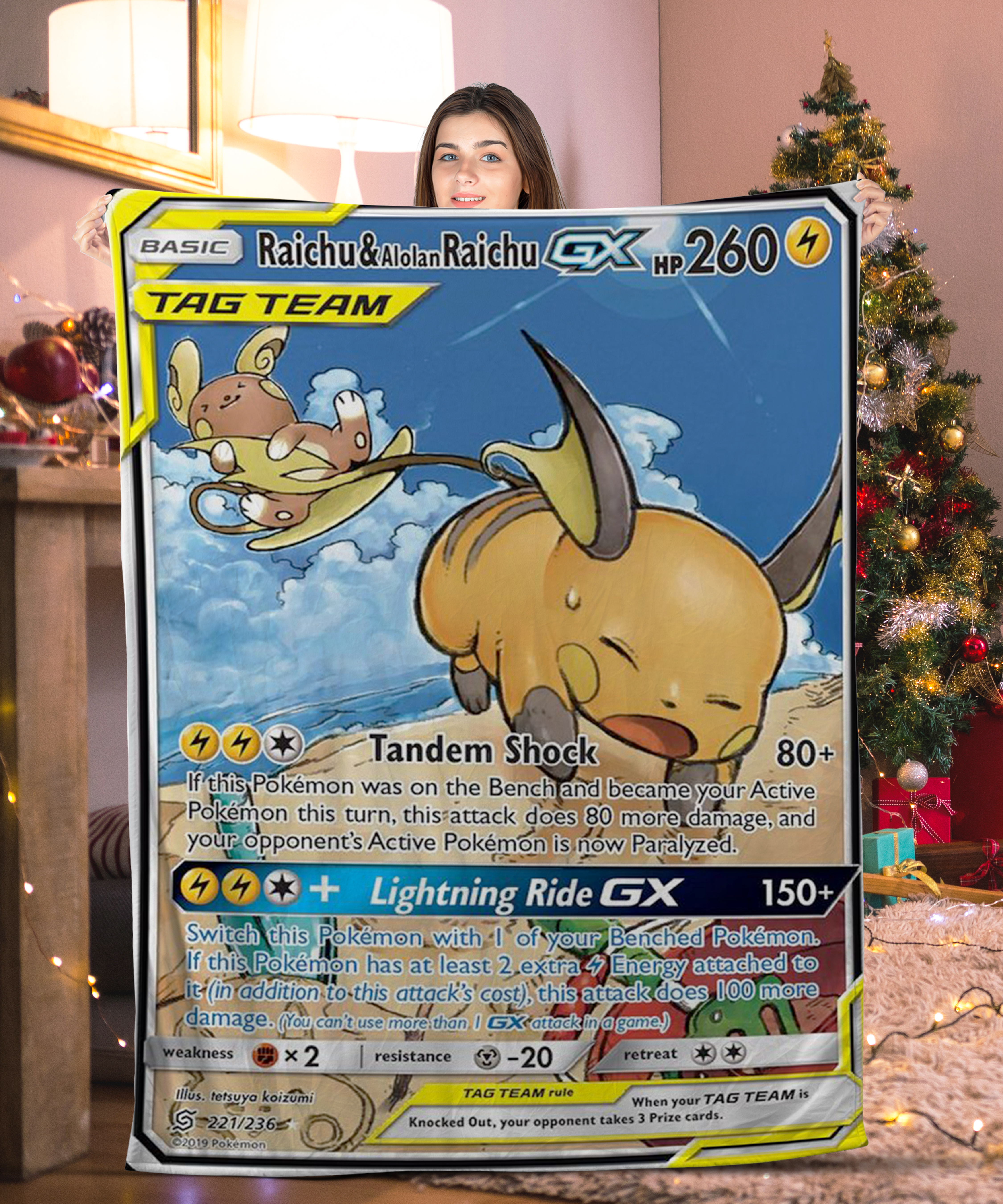 Pokemon Raichu And Alolan Raichu GX Pokemon Card Blanket