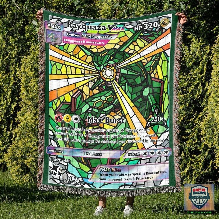 Pokemon Rayquaza Stain Glass Custom Woven Blanket