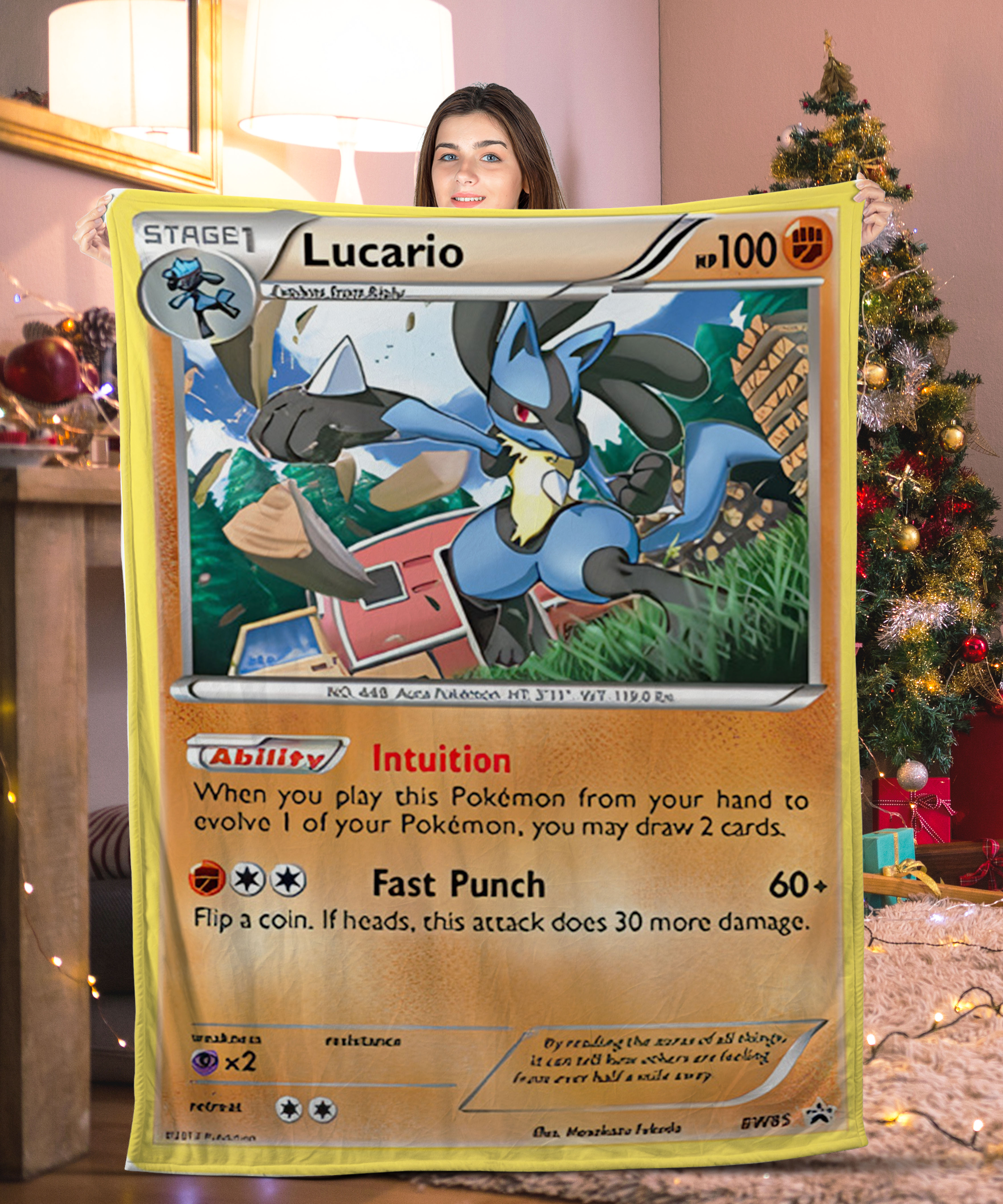 Pokemon Stage 1 Lucario Pokemon Card Blanket