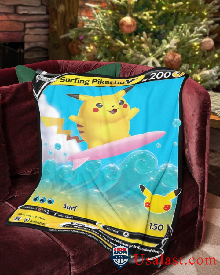 Pokemon Surfing Pikachu V Fleece Blanket