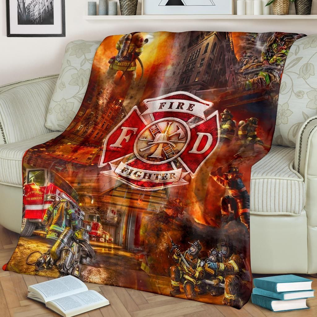 Proud Firefighter Logo On Fire Theme Throw Blanket